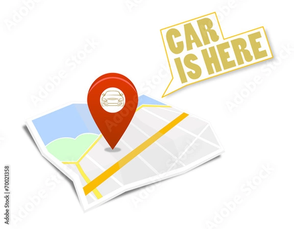 Fototapeta Map with pin and car sign