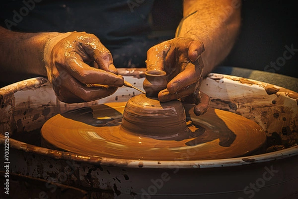 Fototapeta Potter working in workshop