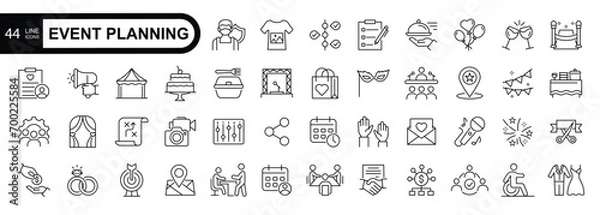 Obraz Event planning  outline stroke icon set .Vector illustration
