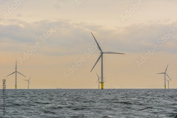 Obraz Offshore wind farm during sunset