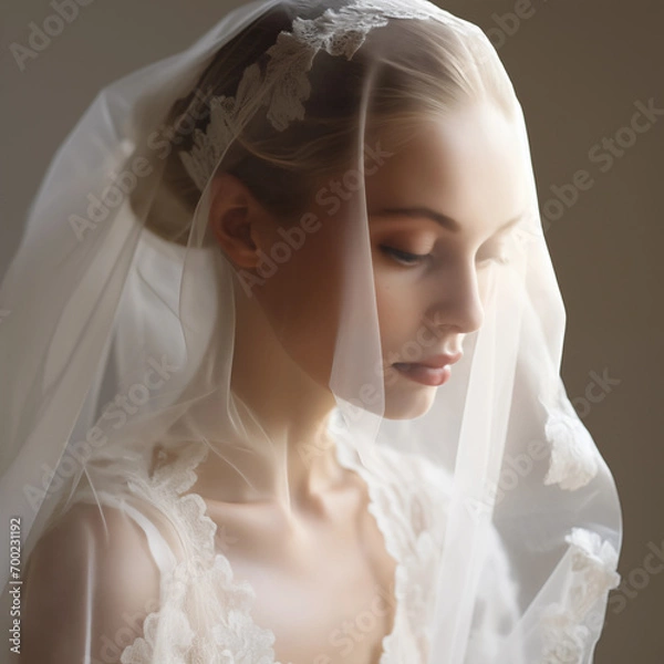 Fototapeta portrait of a bride with a veil