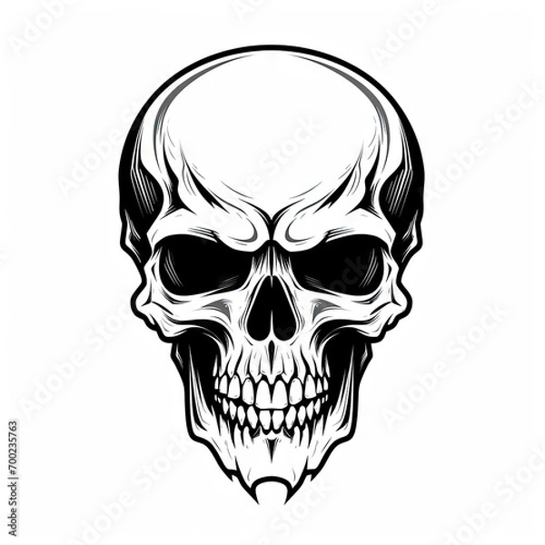 Fototapeta Geometric Skull and Foliage - Edgy Monochromatic Design for Apparel and Bold T-Shirt Graphic.