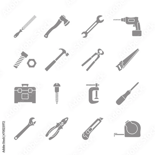Fototapeta set of monochrome tools icons