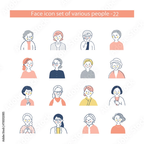 Fototapeta シニア女性　アイコンセット　上半身　