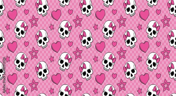Fototapeta cute skulls on pink background pattern