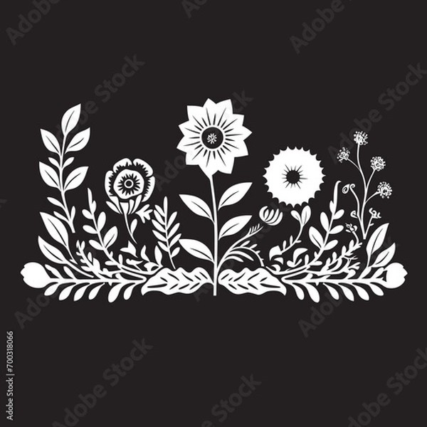 Fototapeta Floral Ink Outline Botanical Border Vector Icon Enigmatic Botanical Edging Black Floral Vector Logo
