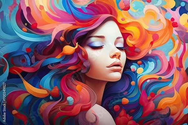 Fototapeta Colorful illustration of a beautiful woman. Creative concept.