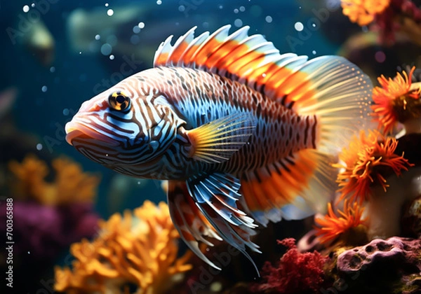 Fototapeta Colorful fish in the ocean. Underwater life. AI generated