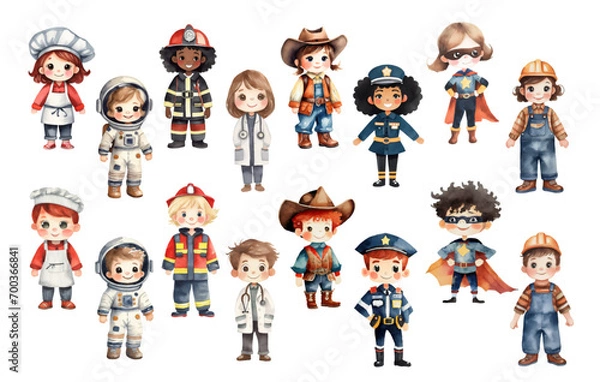 Fototapeta watercolor graphic resources with transparent background, occupation that wears uniform, set / collection