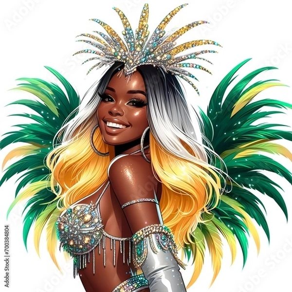 Fototapeta Glittering Rio Revelry: Exquisite Carnival Ensemble in Green and Gold