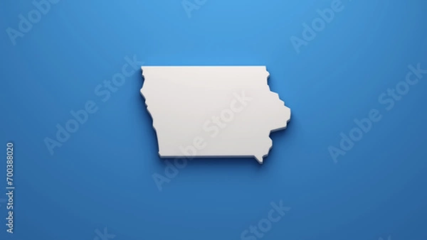 Obraz Sleek Iowa State Map Logo - A Crisp White Silhouette of Iowa Against a Bold Blue Background, Symbolizing Clarity and Focus. 3D style illustration