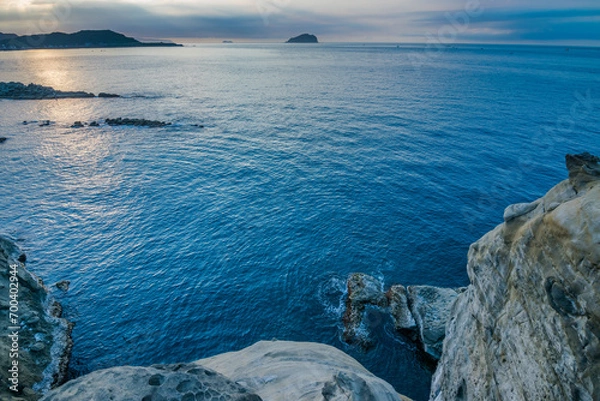 Obraz Overlook the coastline with blue sky and ocean, in Keelung city.