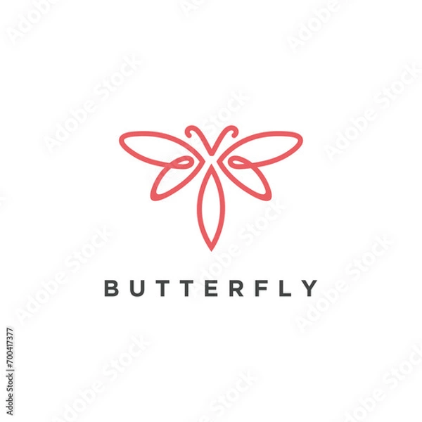 Fototapeta Butterfly Wings minimalist elegant logo design with line art modern simple style.