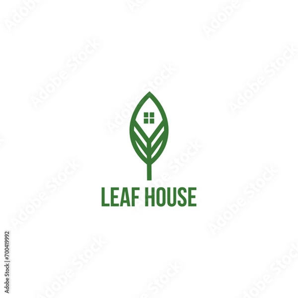 Fototapeta Leaf house modern logo design, home nature Illustration, outdoor symbol. 