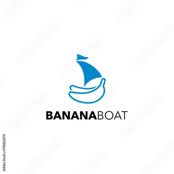 Fototapeta Banana boat modern logo, watercraft illustration, pinnace symbol, yacht logo design.