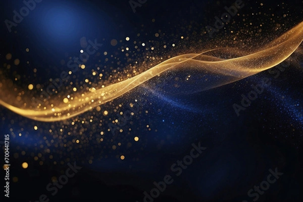 Obraz Deep blue and gold bokeh glitters background, abstract shiny backdrop with circles, modern design shimmering overlay