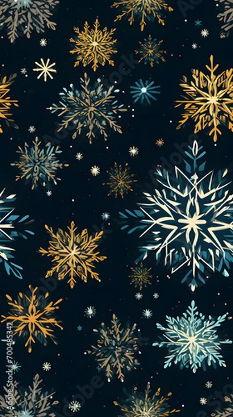 Fototapeta a blue background with blue snowflakes on black background, seamless pattern