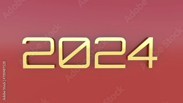 Obraz 2024 Number - Gold Red - 3D Background