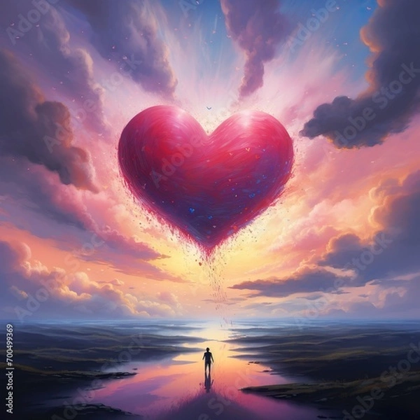 Fototapeta Heart in the sky with clouds. Love. Valentines Day. - Generative AI