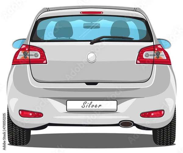 Fototapeta Vector Car - Back view - Silver - with visible interior