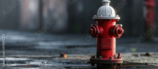 Obraz A red fire hydrant with a white hat on top of it. Creative Banner. Copyspace image