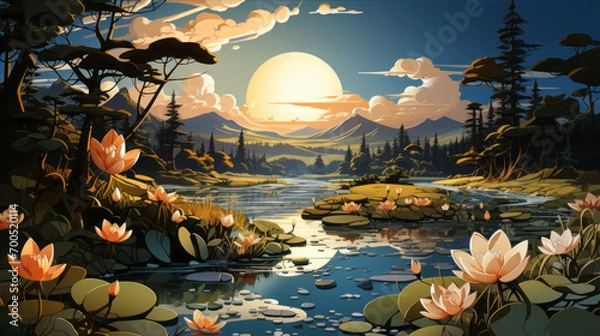 Fototapeta Awe-Inspiring Views: Captivating the colors of dusk and dawn, explore the mesmerizing beauty of the natural world by the sea, sky, and lush landscapes, generative AI