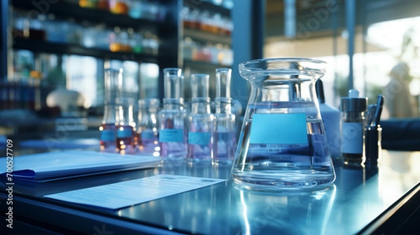 Fototapeta Laboratory table In a medical laboratory with test tubes