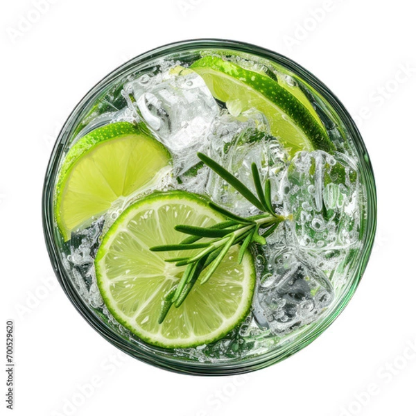 Fototapeta Gin and Tonic Glass from Top View Isolated on Transparent or White Background, PNG