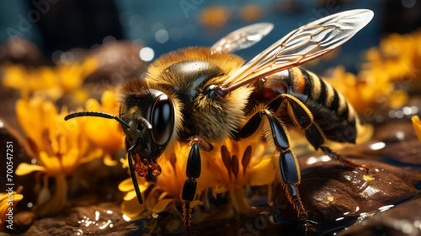 Fototapeta Buzzing Wonders: Exploring the Enchanting World of Bees and Nature's Delicate Balance in Vibrant Close-ups!, generative AI
