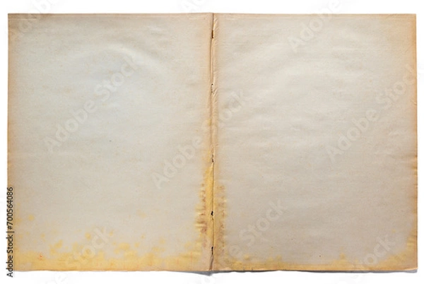 Fototapeta Blank, stained, antique paper double page.Isolated on transparent background.