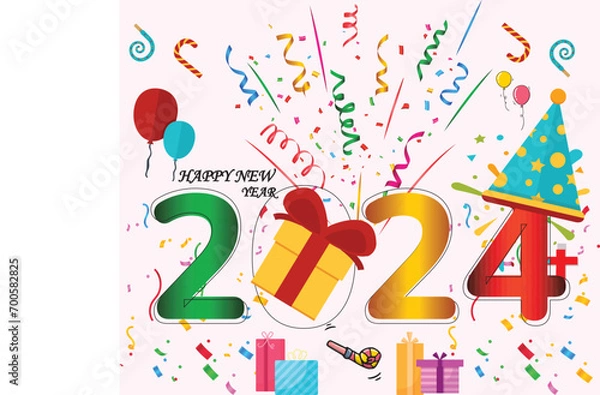 Fototapeta NEW YEAR 2024 COLOR FULL DESIGN BANNER FOR CELEBRATION NIGHT NEW YEAR 2024