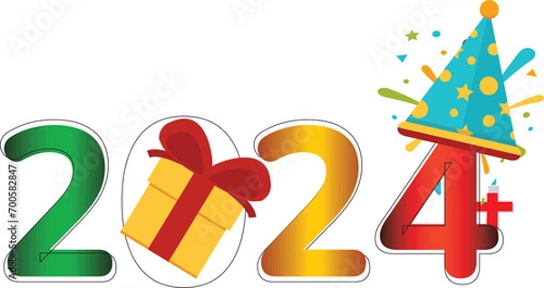 Fototapeta NEW YEAR 2024 COLOR FULL DESIGN BANNER FOR CELEBRATION NIGHT NEW YEAR 2024