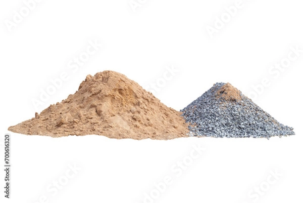 Fototapeta Pile of sand and gravel or stone in construction site isolated on white background included clipping path.