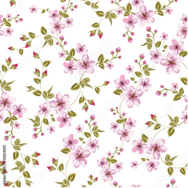 Fototapeta seamless pattern with pink flowers
