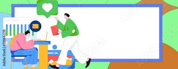 Obraz Flat vector illustration of business people operating work scene
