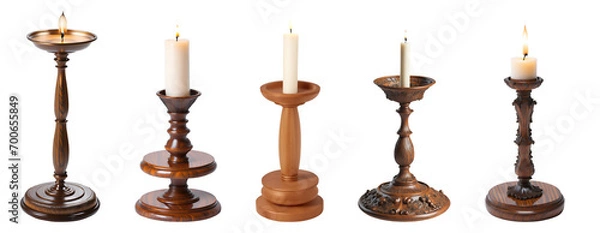 Fototapeta Set collection of decorative wooden candle stands isolated on transparent background. Generative AI