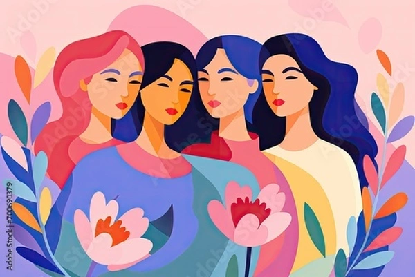 Fototapeta Women intertwined in a floral embrace, symbolizing unity and growth