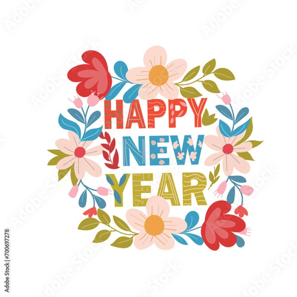 Fototapeta new year card with flowers
