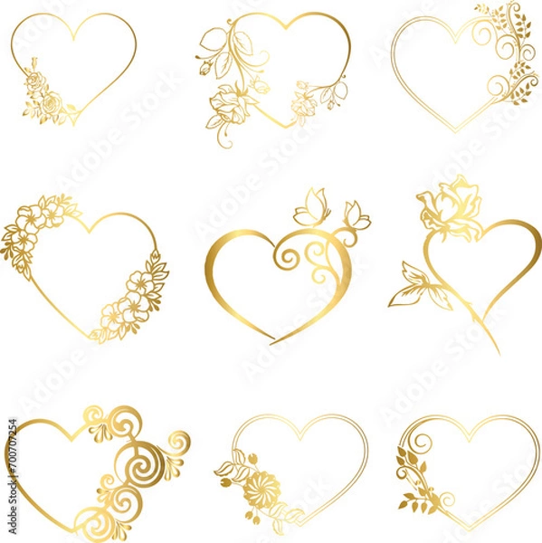 Obraz set of golden hearts frames 