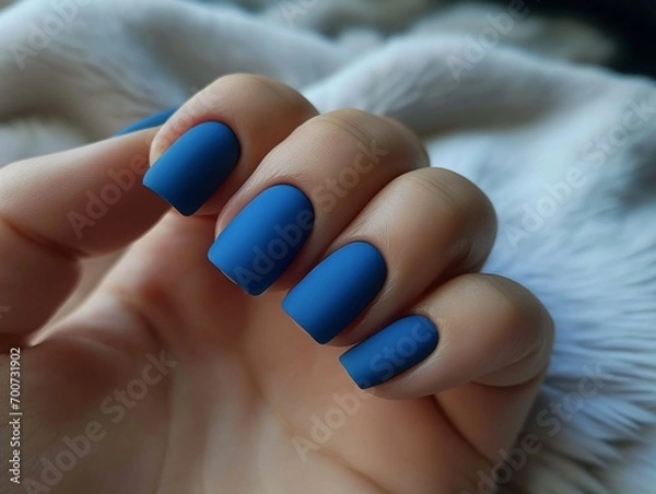 Obraz Cornflower blue with a matte finish manicure, simple and elegant