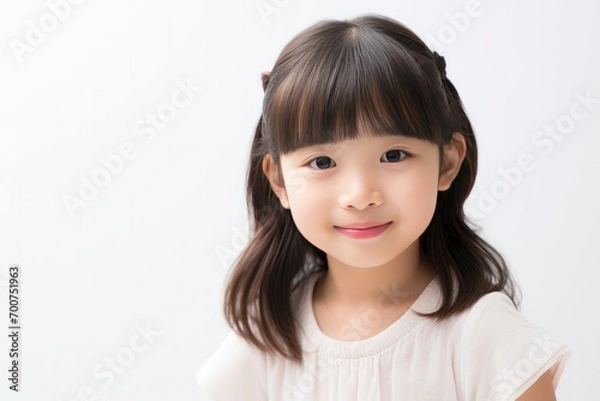 Fototapeta Asian smiling little girl portrait isolated on white Background