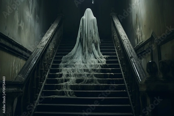 Fototapeta lonely ghost tormented on the stairs
