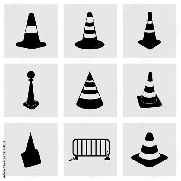 Obraz Vector black traffic cone icons set
