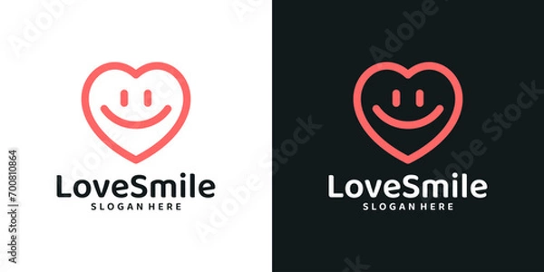 Fototapeta Heart love logo design template with smile logo design graphic vector. Symbol, icon, creative.