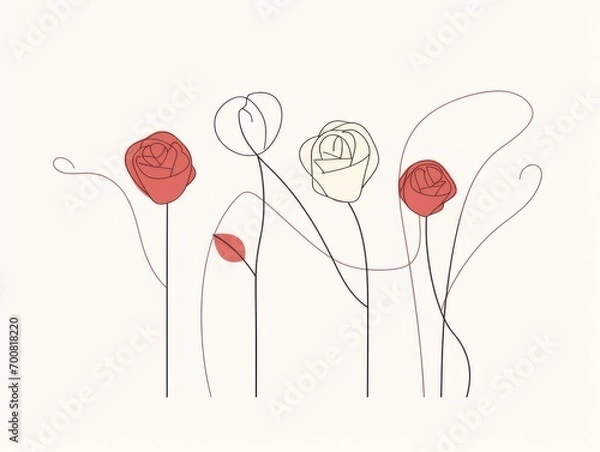 Fototapeta Whimsical Love: A Delicate Valentine's Card with Minimal Roses and a Charming Line Art Illustration