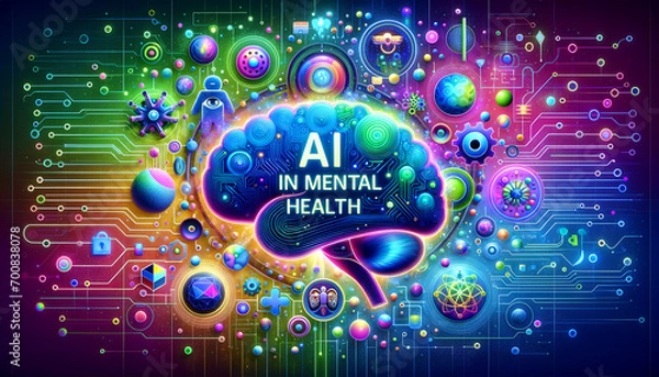 Fototapeta Whimsical Pop Futurism: AI in Mental Health with Vibrant Colors and Hopeful Aesthetic