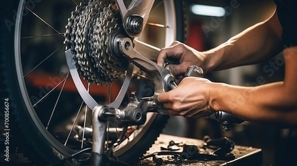 Fototapeta Reviving the Ride: Skilled Hands Restore Bicycle Chains with Precision in a Workshop