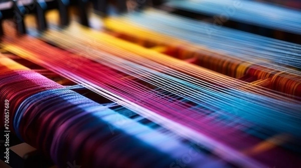 Obraz Vibrant Threads: Masterful Hands Weaving a Colorful Tapestry on a Loom - Captivating Artistry and Craftsmanship