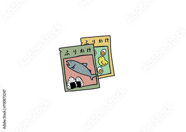 Fototapeta 鮭と卵のふりかけ袋のカラーイラスト
