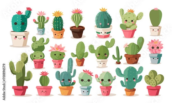 Fototapeta Many vector of a cute kawaii cactus